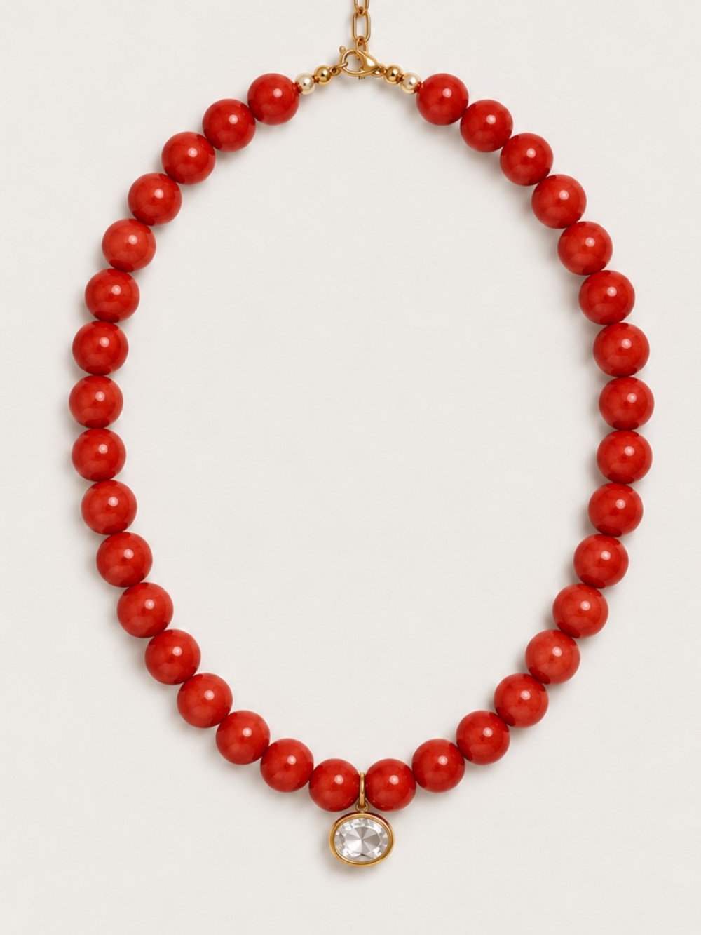 New! 18K Gold Plated Red Orange Beaded Crystal Pendant Necklace NWOT 1029